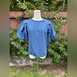 Levi's Zaida Sculptural Blouse Puff Sleeve Denim Size S